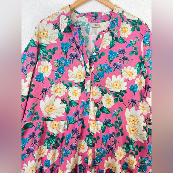 Von Landen Ulla Popken Pink Floral Tiered Midi US sz 20/22 Feminine Preppy Euro - Picture 8 of 9